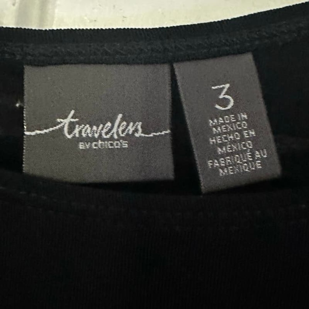 Chico’s Traveler Stretchy Black Asymmetrical Hem Long Sleeve Tunic Sz 3 (16/XL) - Picture 2 of 4